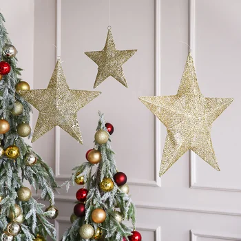 

Miz Christmas Tree Decoration Gold Light Pentagram Ornament Red Ball hanging Party Decor