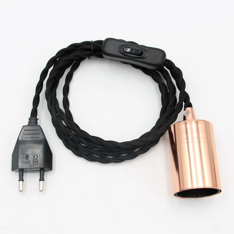 Евро вилка шнур питания с E27 держатель лампы винтаж подвесной шнур для лампы Набор - Цвет корпуса: Black-copper