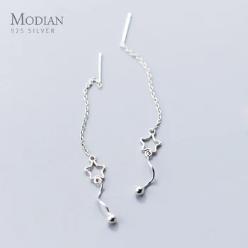 

Modian Simple Swing Fashion Stars Long Tassel Charm Drop Earrings 100% 925 Sterling Silver Dangle Ear For Women Jewelry Bijoux