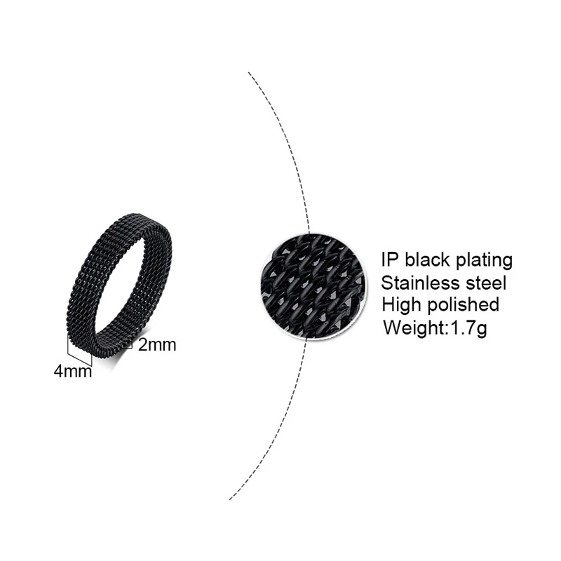 MENS MODERN STAINLESS STEEL MESH BAND RING MESH BAND FOR MEN WOMEN JEWELRY - Image 3