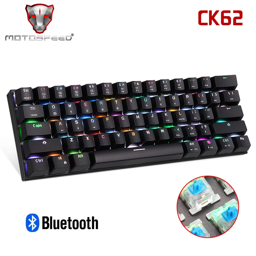 Ck 62 English Blue MOTOSPEED Bluetooth механическая клавиатура RGB игровая клавиатура с синим переключателем анти-призрак ключи для компьютера ТВ коробка игровой PK CK104 - Цвет: Ck 62 English Blue