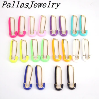 

5Pairs Hot Sale Simple Enamel Brincos for Women Safety Pin Hoop Earrings Mix Color Enamel Earring Gift Party Jewelry