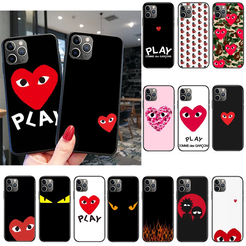 

NBDRUICAI Fashion Trend CDG PLAY Soft Silicone Black Phone Case for iPhone 11 pro XS MAX 8 7 6 6S Plus X 5S SE XR case