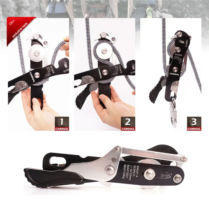 Rock Climbing Descender 150kg Self-braking Stop Rope Clamp Grab Rescue Descender Carabiner Climbing Accessories