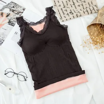 

Women Winter Lingerie Tops Camisole Tanks Sexy Lace Solid Color Spagetti Strap Top Soft Warm Underwear W1