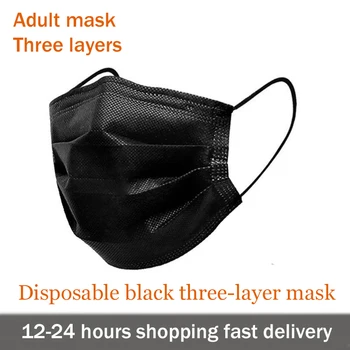 

10/50/100pcs Disposable Adult Mask With Melt Blown Cloth Three-layer Hanging Ear Type Dustproof And Breathable Black Mask