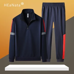 Outono terno de pista masculina casual esportes ternos moda lapela zíper patckwork treino para homem 2 peças conjunto de roupas de rua