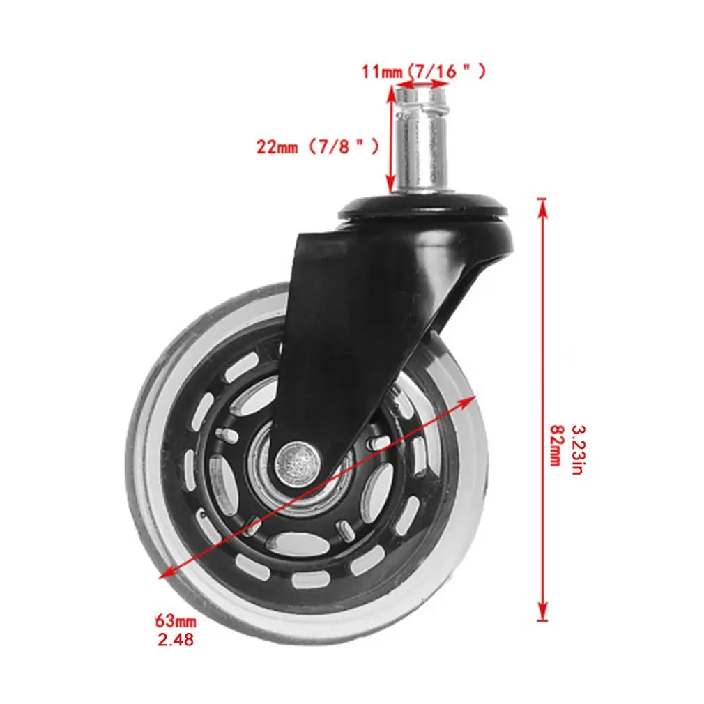 2.5Inch/3Inch PU Universal Wheel Circlip Caster Black Strong Load Bearing Transparent Wheel Office Chair Silent Wheel Sale