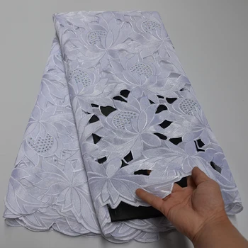 

Pure White Organza African Swiss Voile Lace Fabric High Quality 2020 Embroidery Cotton Lace Fabric 5 Yards Nigerian Lace Fabric