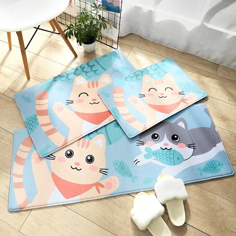 Cartoon Flannel Printed Kitchen Rug Bedroom Bedside Mat Entrance Doormats Anti-slip Floor Mats Bathroom Carpets Hallway Rugs