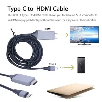 

Type C to HDMI HDTV TV Adapter Cable USB Cable for Samsung S8 S9 Plus Note 8
