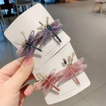 

Origional Hair Accessories South Korea Handmade Embroidered Dragonfly Barrettes Ladies' Elegant Head Clip Side Clip Spring Clip