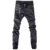 2021 trend new black Slim leather pants personality zipper stitching leather pants fashion youth motorcycle leather pants male