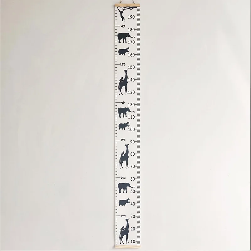 5-200CM Wood Frame Canvas Height Measurement Ruler Kids Growth Chart Ruler Cartoon Animal Nursery Room Removable Wall Decor