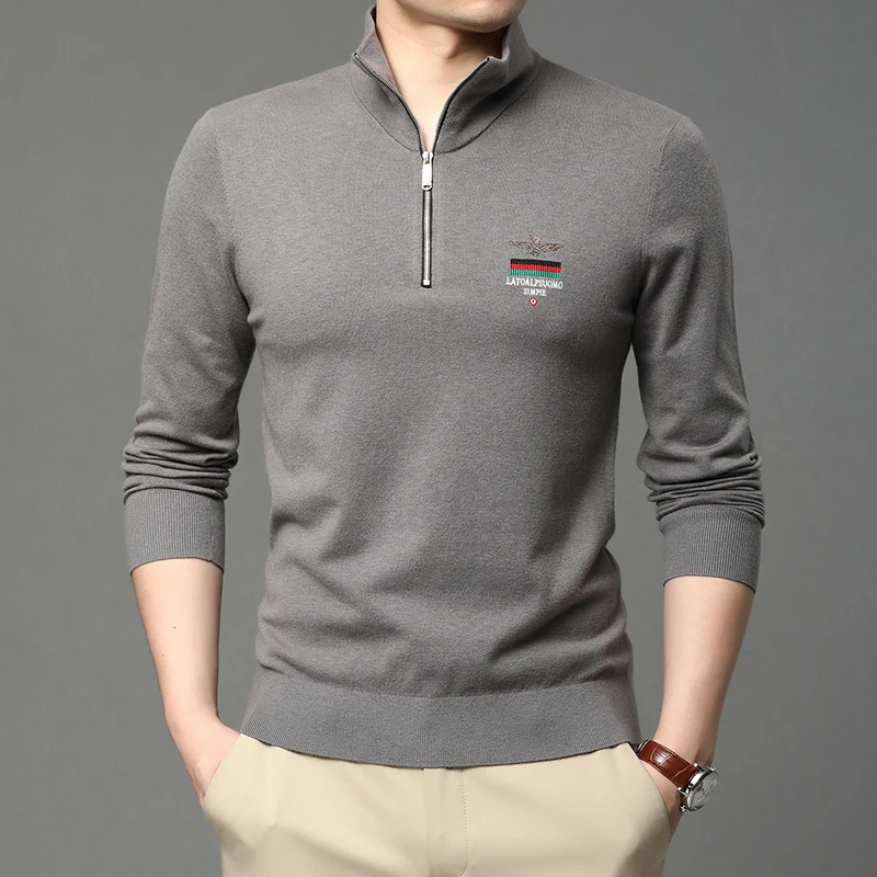 

2020 High End Fashion Brand Autum Knit Half Zip Pullover Turtleneck Sweater Dresses For Winter Men Korean Casual Men Clothes