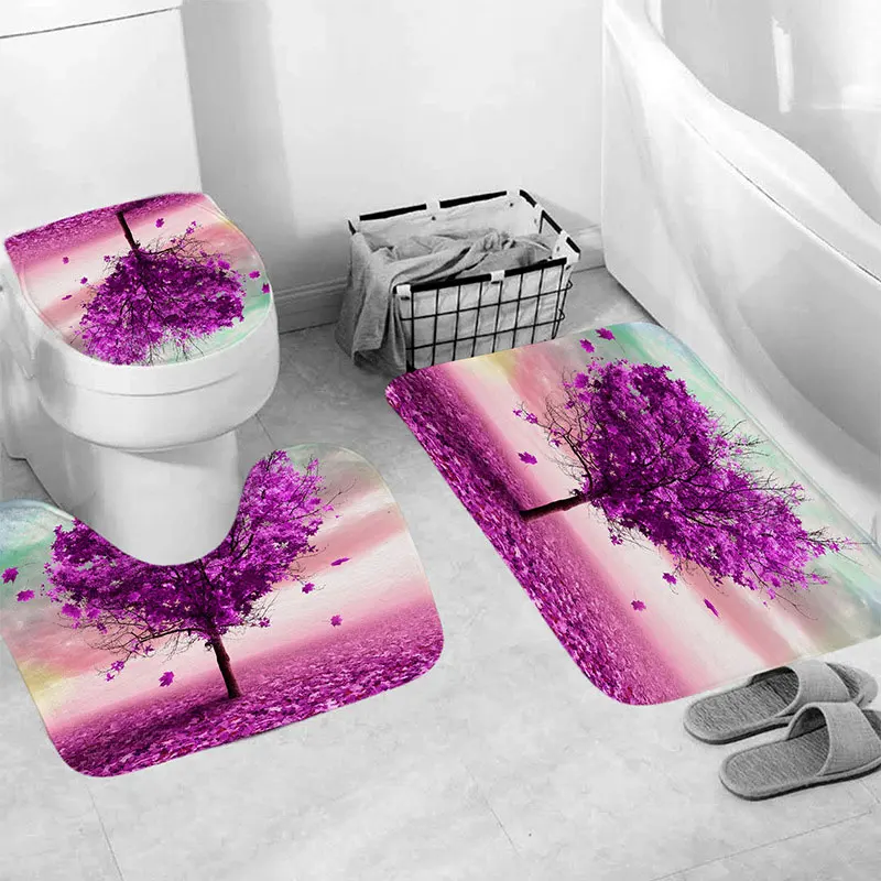 Bathroom Rug set LANGRIA 4 шт. занавески для ванной комнаты с цветочным принтом, прочные водонепроницаемые занавески для ванной, набор покрытий для туалета, нескользящий коврик для ванной комнаты - Цвет: Bathroom Rug set