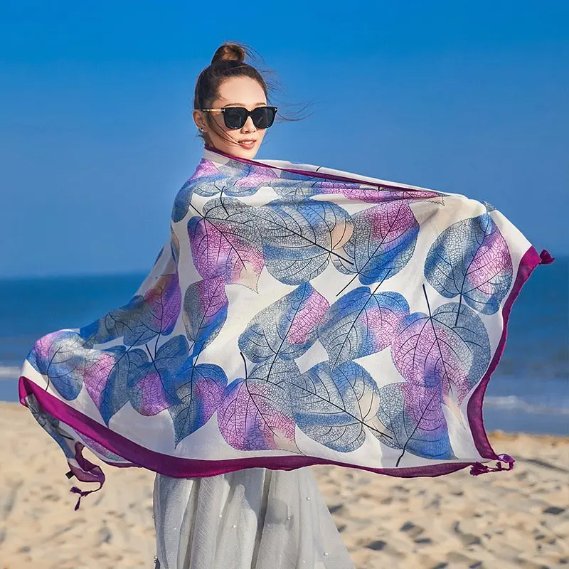 

180*90CM Scarf For Women Cotton Printed Stylish Retro Ethnic Style Sunsceen Long Style Shawl Beach All-match Elegant Scraf ZW