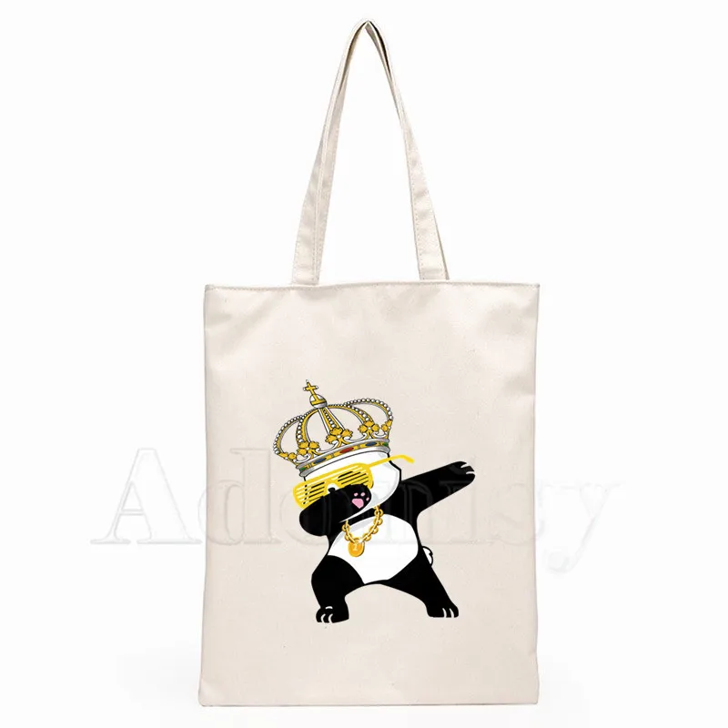 

Dabbing Crown Panda Women Female Foldable Canvas Shoulder Bag Canvas Tote Eco Shopping Bag Canvas Tote Bag Casual HandBag