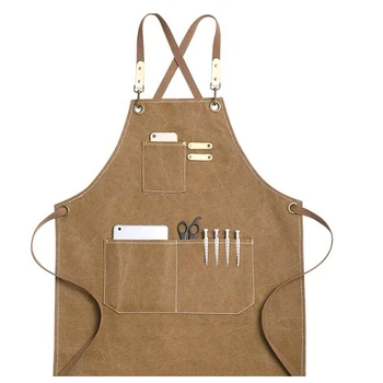 

Khaki Fashion Denim Canvas Wear Apron / Painting / Hairdressing / Barista Restaurant Apron Anti-Dirty Overalls