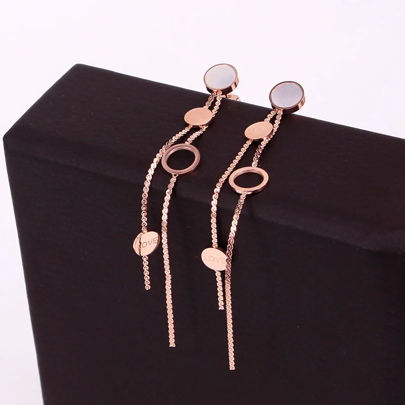 Модные Нержавеющая сталь любовь Shell круглые висячие серьги Длинная кисточка