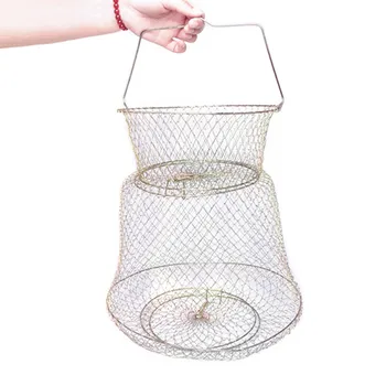 

New 1pc Foldable Iron Mesh Fishing Nets Fish Pot Small Fishing Basket Collapsible Lightweight Portable Crab Lobster