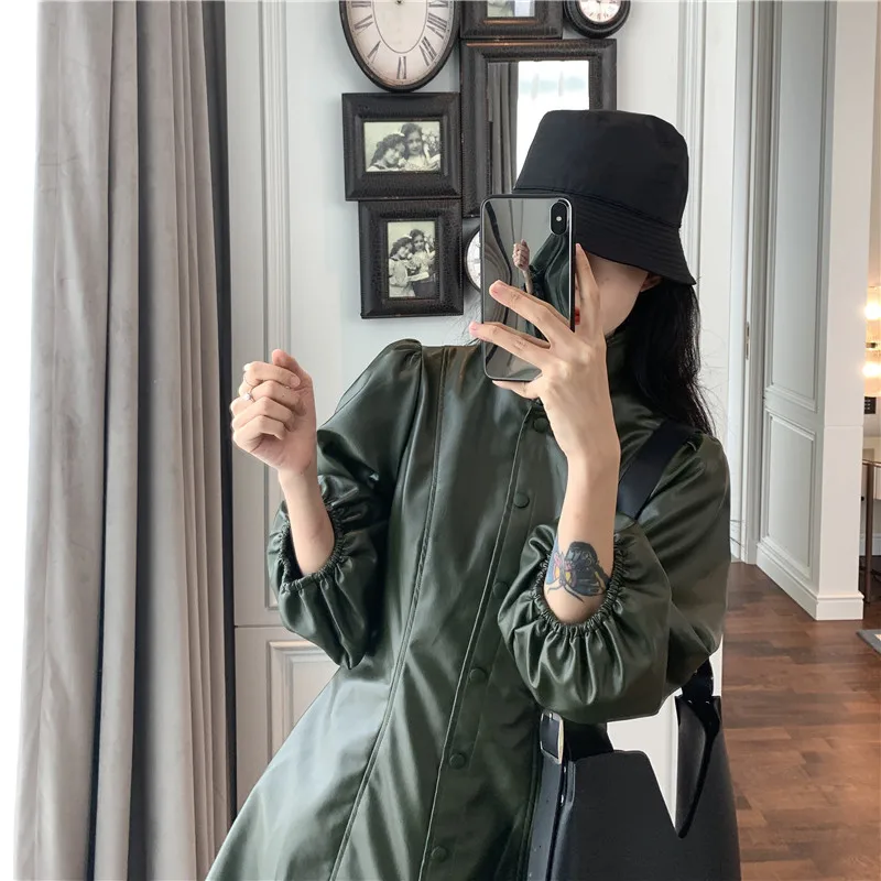 WHITNEY WANG осенне-зимнее модное уличная винтажное стильное мини-платье из искусственной кожи женское платье из искусственной кожи