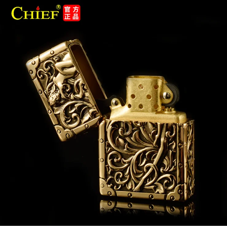 CHIEF flower fairy Sculpture Armor brass kerosene lighter，Men cigarette gasoline lighter Gift