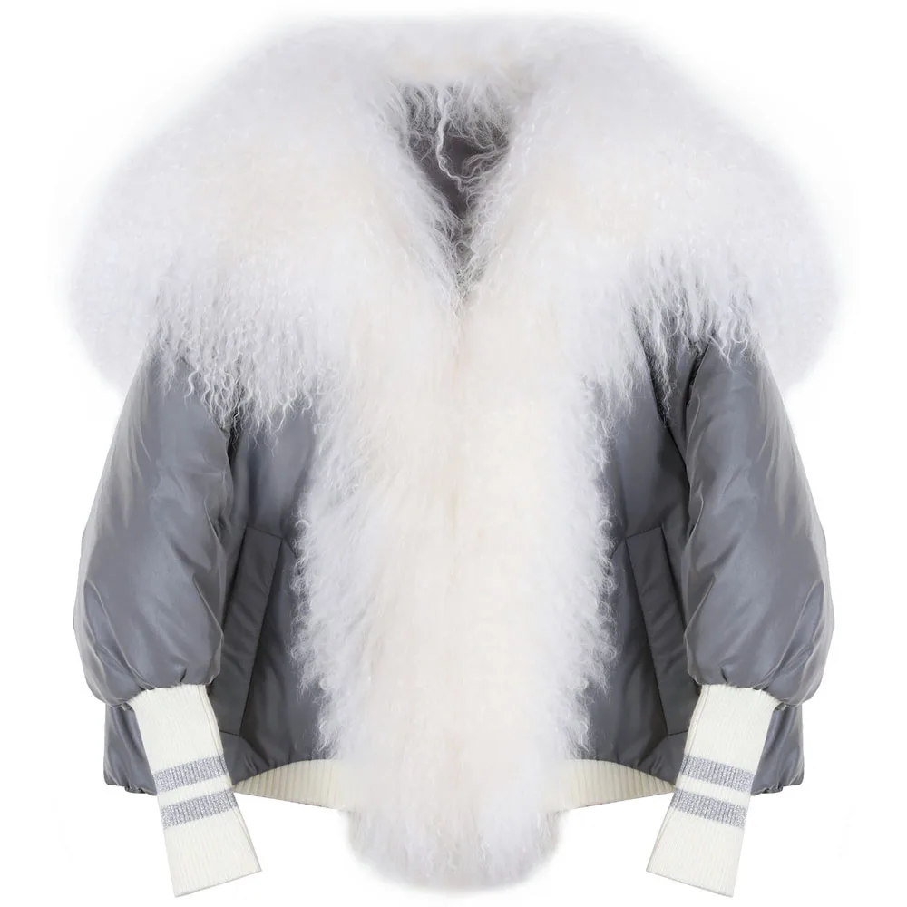 Yoloagne/Женская куртка из натурального меха, Женская парка с рукавом «летучая мышь» и воротником из овечьей шерсти - Цвет: As Shown