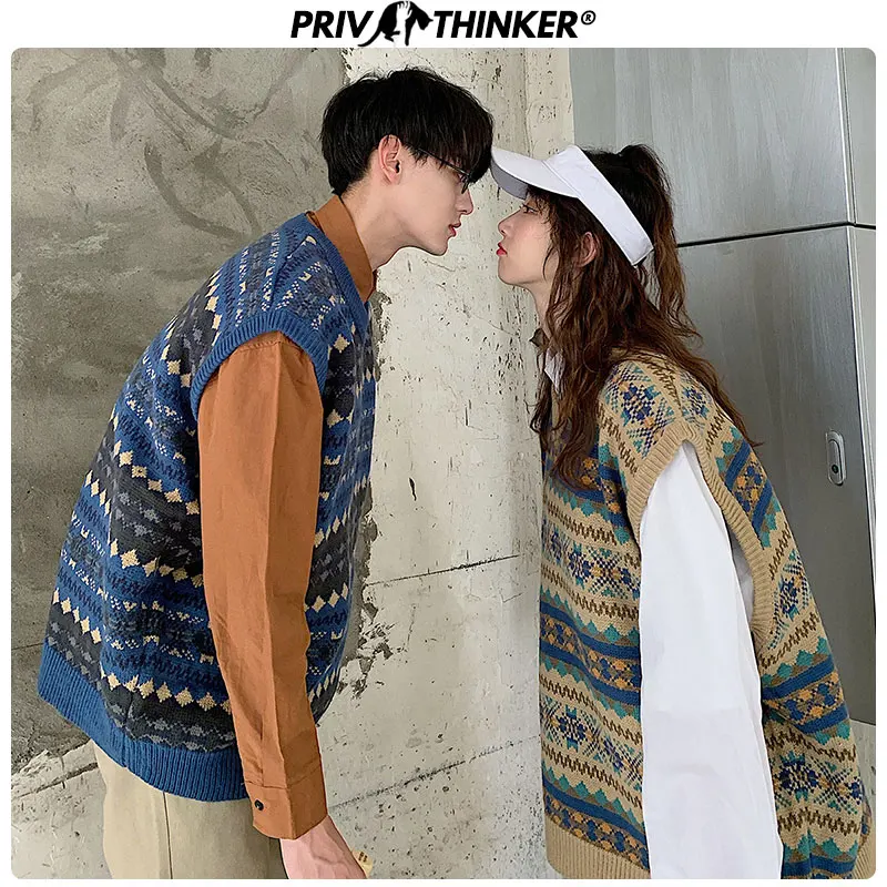 Privathinker, Мужской Женский Осенний корейский свитер, жилет, пуловер, топы, пара, повседневная одежда без рукавов, мужской свободный свитер, жилет