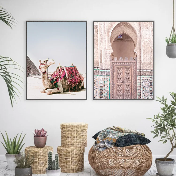Islamic-Wall-Art-Print-Muslim-Arabic-Poster-Pink-Flower-Canvas-Print-Islam-Allah-Painting-Nordic-Decorative
