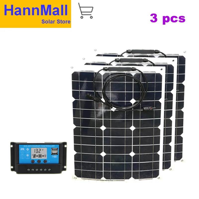 

HannMall Flexible Solar Panel 12v 35w Monocrystalline Solar Charger controller Battery Rv Motorhome Camping Car Caravan