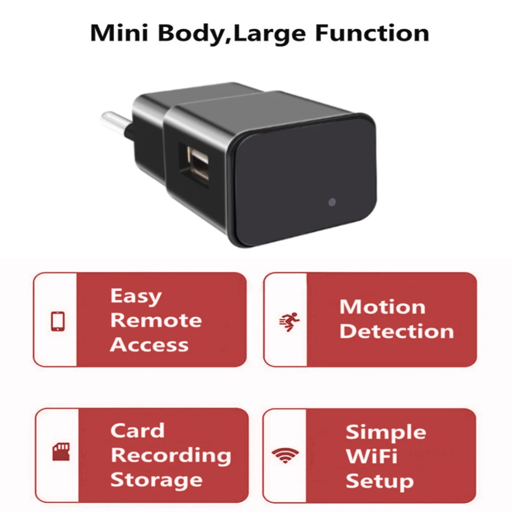 Mini Camera 1080P Video Recorder US/EU Plug Charger USB Surveillance Cameras with WIFI Smart Home Security Protection Hidden TF