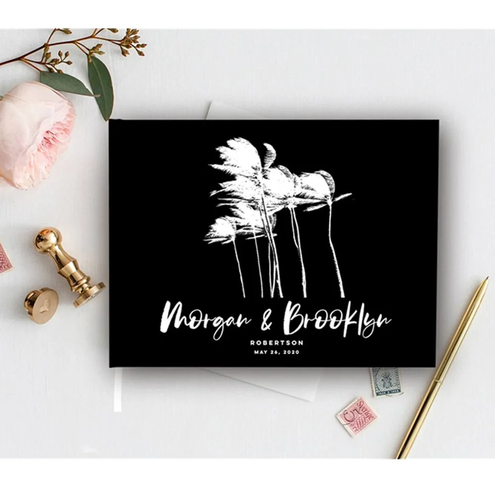

Wedding Guest Book, Black and White, Wedding Guest Book with Palm Trees,Windy Palm Trees Guestbook,Mr Mrs Wedding Guest Book