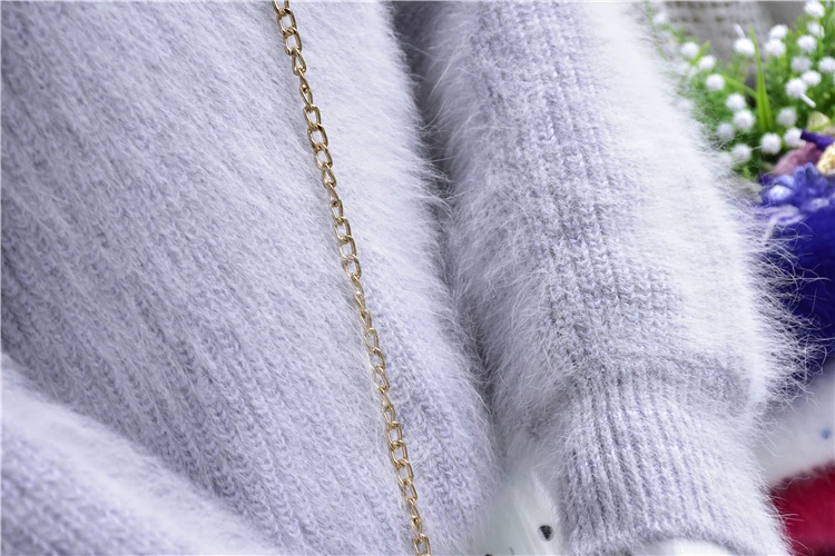 High quality pure Angora rabbit hair sweater mink short women's sweater bat sleeve base thickening in spring and Autumn