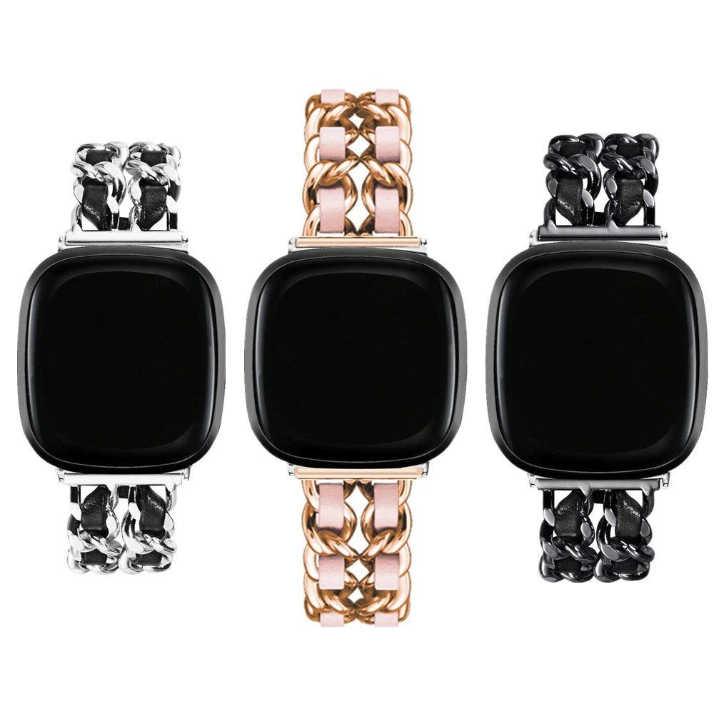 

versa3 band for fitbit versa sense strap Jewelry Link with Leather Bracelet for fitbit versa 3 bands Smartwatch Accessories