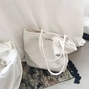 

South Korea INS Celebrity Style Large-Capacity Canvas Bag Women Ulzzang Shoulder Bag Simple Handbag Large Bag Schoolbag