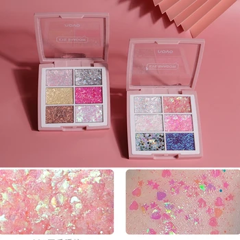 

NOVO Eye Makeup 6 Colors Sequins Glitter Eye Shadow Palette Shimmer Eyeshadow Pallete Waterproof Shine Powder Brighten Eye
