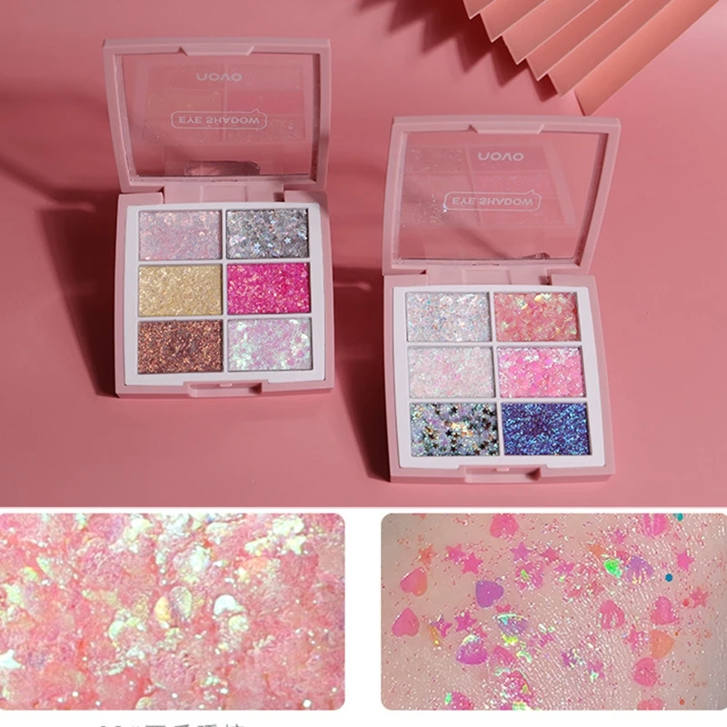 NOVO Eye Makeup 6 Colors Sequins Glitter Eye Shadow Palette Shimmer Eyeshadow Pallete Waterproof Shine Powder Brighten Eye