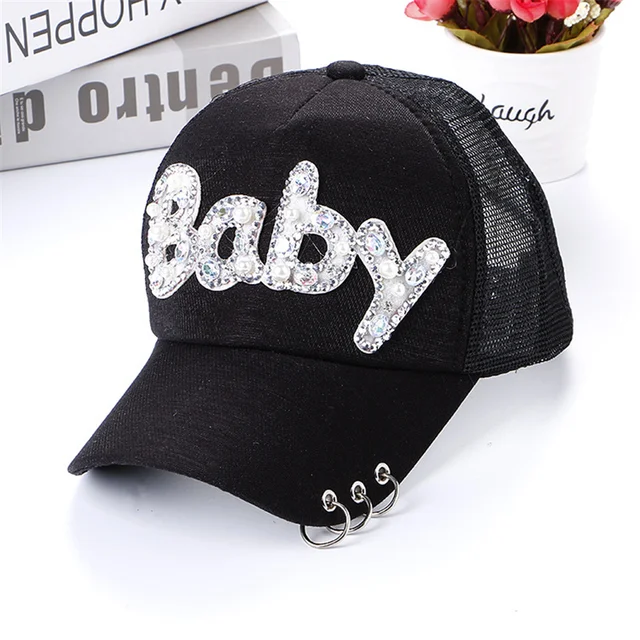 New High-Quality Fashion Butterfly Print Baby Cotton Baseball Cap With Brick Mosaic Ladies Beautiful Girl Hip-hop Mesh Hats Baby Black - Net