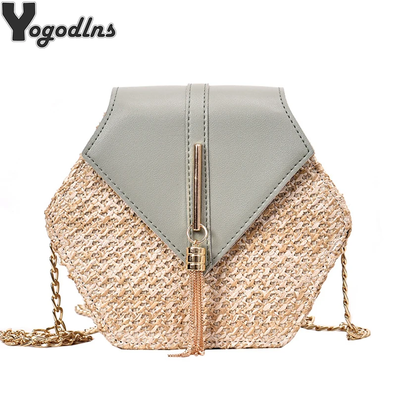 VIP Hexagon Mulit Style Straw+leather Handbag Women Summer Rattan Bag Handmade Woven Beach Circle Bohemia Shoulder Bag