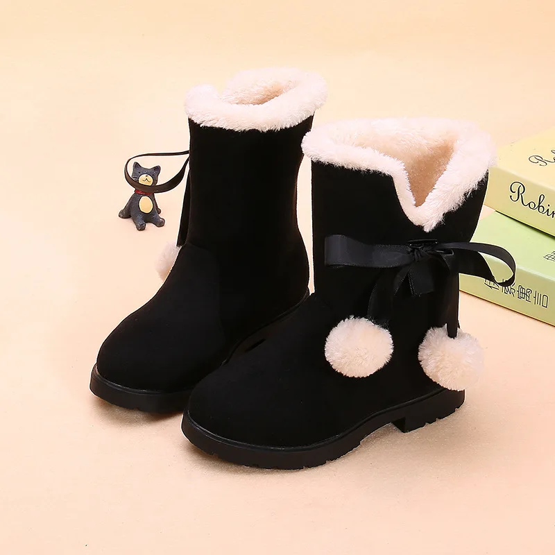 2023 Winter Girls Boots Warm Plush Children Snow Boots Kids Princess cotton shoes Girls Pink Red Black 4 5 6 7 8 9 10 11 12 13T
