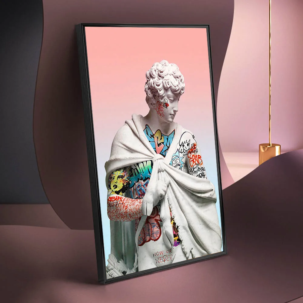 

Vaporwave Sculpture Of David Graffiti Art Canvas Posters And Prints Wall Art Decor Pictures Portrait of David Paintings Cuadros