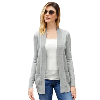 

Women Solid Color Long Sleeve Cardigan Loose Coat Pocket Leisure Women's Knitting Sweater