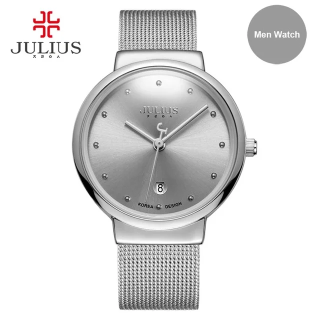 JULIUS JA-426 myanner Silber Gold Braun Schwarz Mesh Edelstahl Quartz аналоговый Диаманте Zifferblatt Mode lyassig Wasserdichte Uhr - Цвет: Silver Men