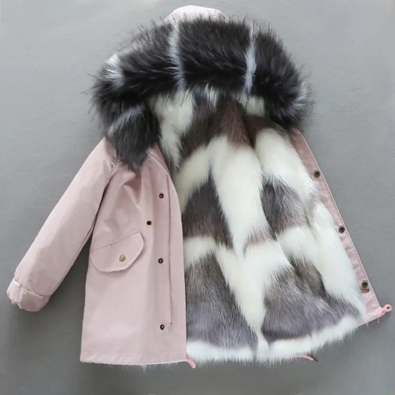 В году, новое зимнее меховое пальто для девочек Дети мальчики съемный искусственный Лисий Мех Подкладка куртки детские теплые толстые парки с капюшоном K32