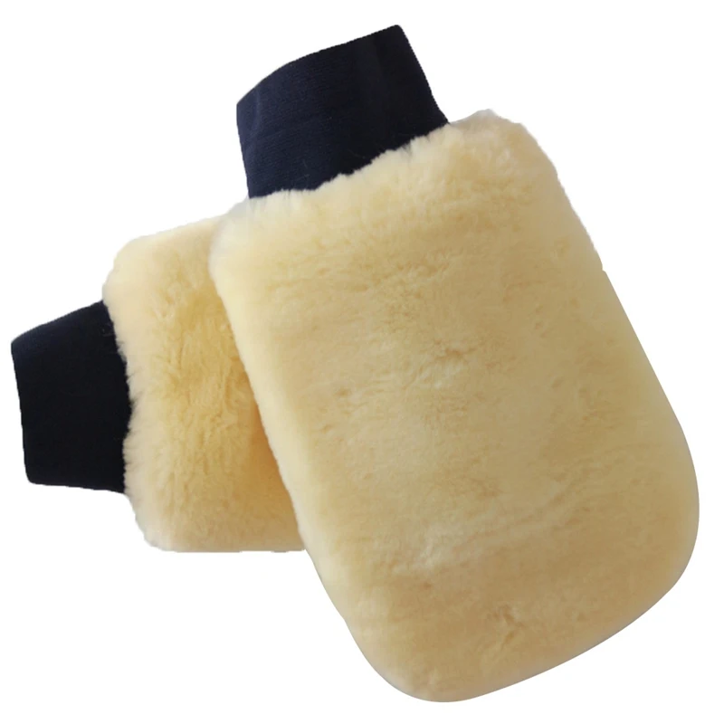 1Pcs Real Sheepskin Mitt Car Soft Polishing Glove Lambswool Washing Cleaning Polish Car Cleaning Washing