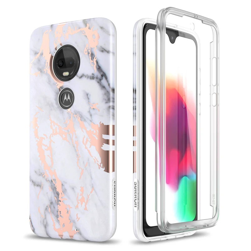 2 в 1 мраморный мягкий чехол для Motorola Moto G7 360 противоударный бампер со встроенным