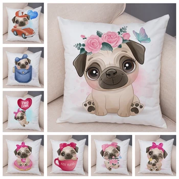 

Cartoon Pet Pug Print Pillowcase for Children Room Home Car Sofa Decor Lovely Dog Animal Pillow Case Plush Cushion Cover 45x45cm