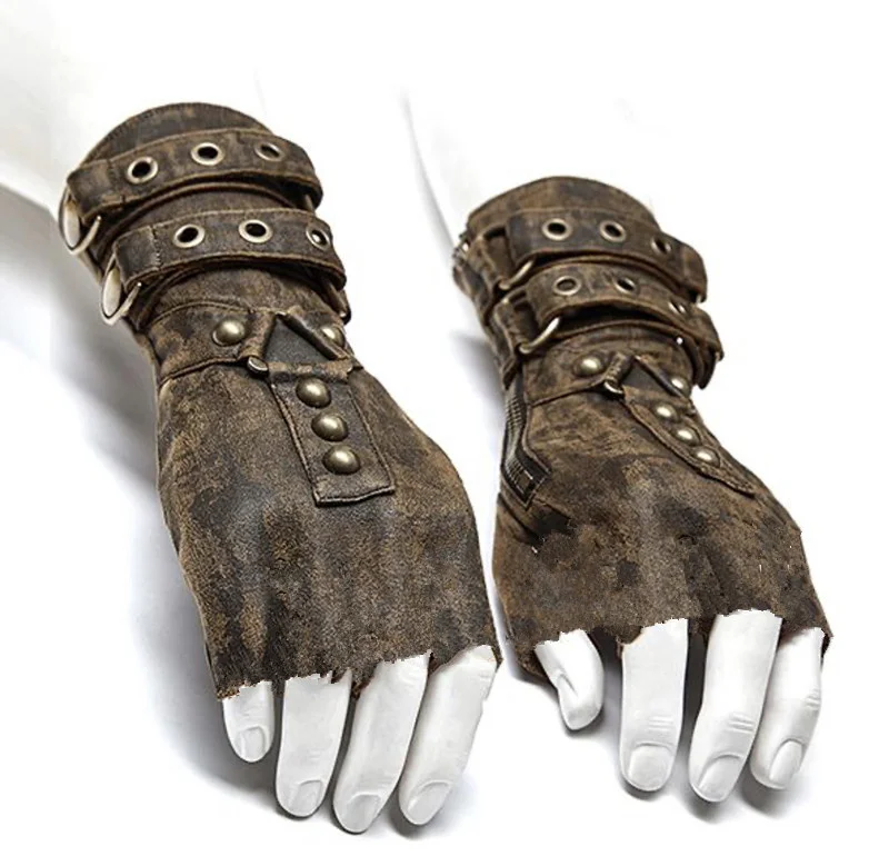 Medieval Men Cosplay Retro Gloves Steampunk Style Men Arm Guard Rivet Gloves Belt Buckle Adjustable Halloween Accessories