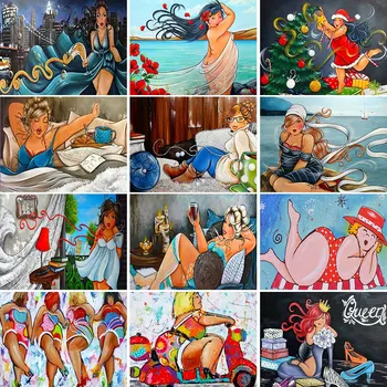 

5D DIY Diamond painting Fat Lady Cross stitch Kits Comic Full Diamond Embroidery Girl Set Cartoon Crystal Decor Diamond Mosaic